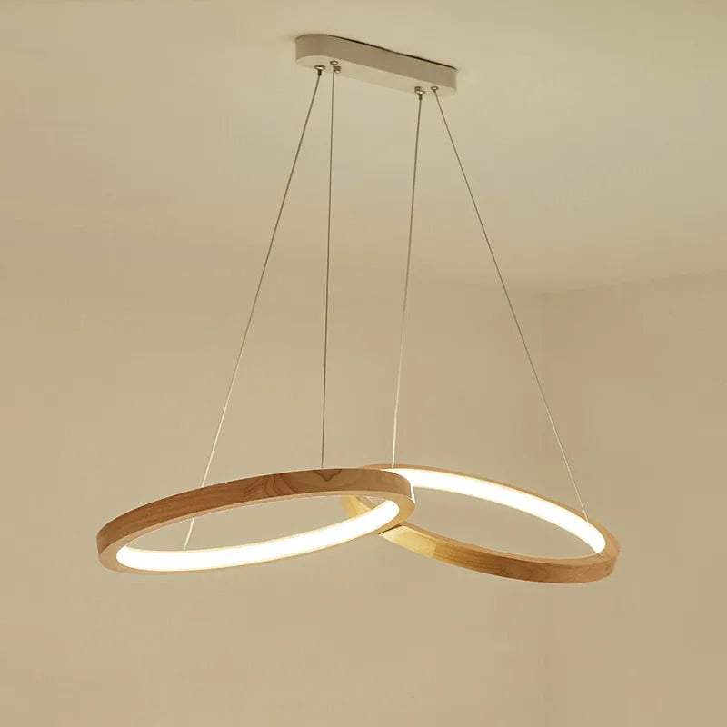 Japanese hanging lamp LED 2 round pendant light design wood light