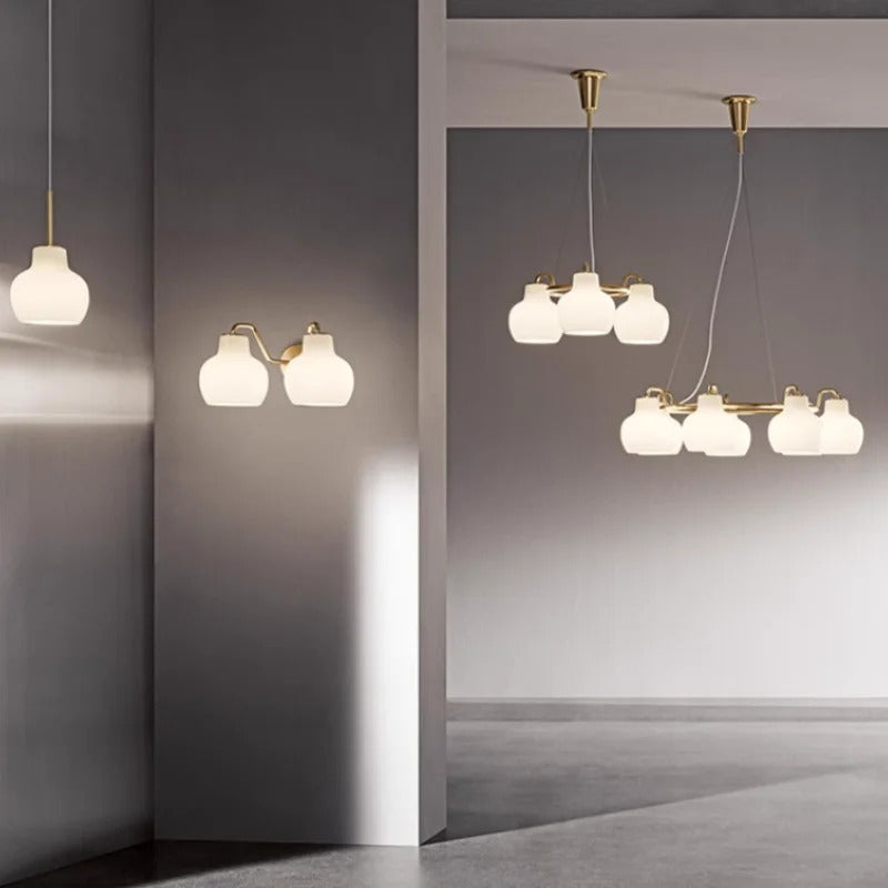 French vintage Cream Glass chandelier Nordic ring Calabash pear pendant lamp