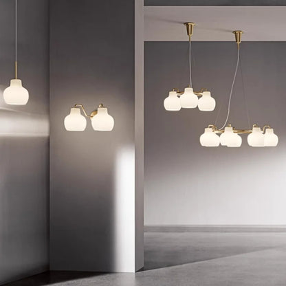 French vintage Cream Glass chandelier Nordic ring Calabash pear pendant lamp