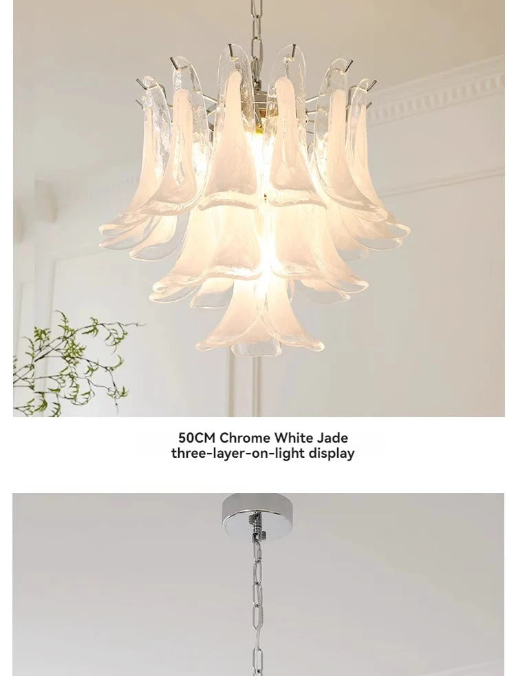 White Petal Glass chandelier French branch shaped crystal pendant light