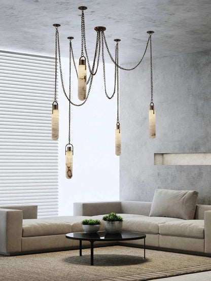 Marble Multi Light Pendant Chandelier Brass Alabaster Ceiling Chandelier Desigener For Living Dining Room Loft Staircase