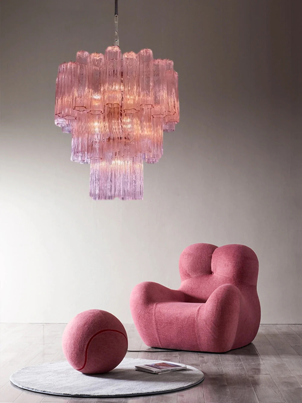 Pink Clear Glass Tube French Design Led Chandelier Lighting Hanging Lamp Lustre Suspension Luminaire Lamp For Dinning Room Decor