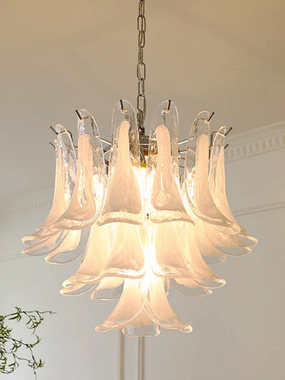 White Petal Glass Modern Romantic Artistic Ceiling Chandeliers Home LED Lighting Fixture Hanging Lamps for Living Room Decor