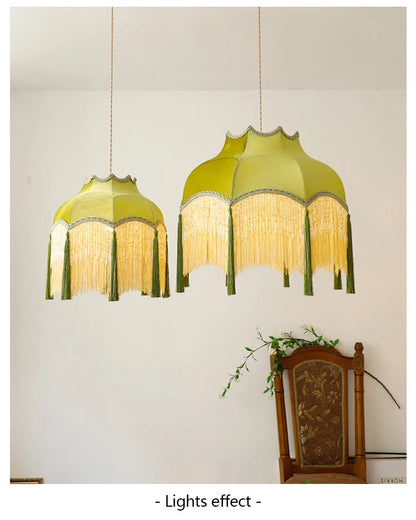 French Green Tassel Dining Room Chandeliers Retro Tassel pendant lamp