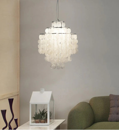 Real Shell Pendant Lights Gold Chrome Metal Romantic Beautiful Hanging Lamp Euphonious Voice E27 For Foyer Bedroom Dining Room
