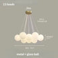 Lustre moderno em estilo creme com bolas de vidro branco, lustre criativo de bolhas LED para sala de estar e quarto, candeeiro nórdico com lua e planetas.