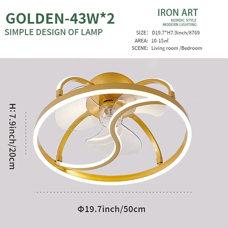 Modern simple LED Ceiling Fan Lamp with remote control Dining Room Bedroom Indoor lighting