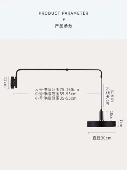 Nordic Swing Arm Black Wall Light Modern corner living room long Adjustable Wall lamp