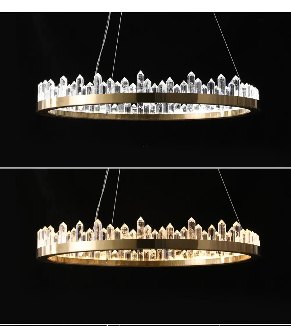Modern Luxury Crystal Ring chandeliers Round black golden pendant lamp LED hanging light