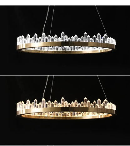 Modern Luxury Crystal Ring chandeliers Round black golden pendant lamp LED hanging light