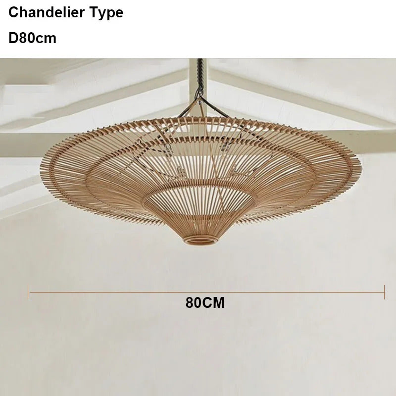 Large Wicker Pendant Lamp Wabi Sabi Style Rattan Chandelier