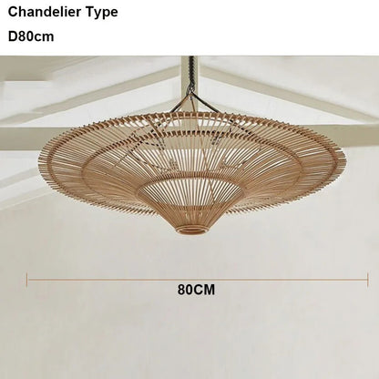 Large Wicker Pendant Lamp Wabi Sabi Style Rattan Chandelier