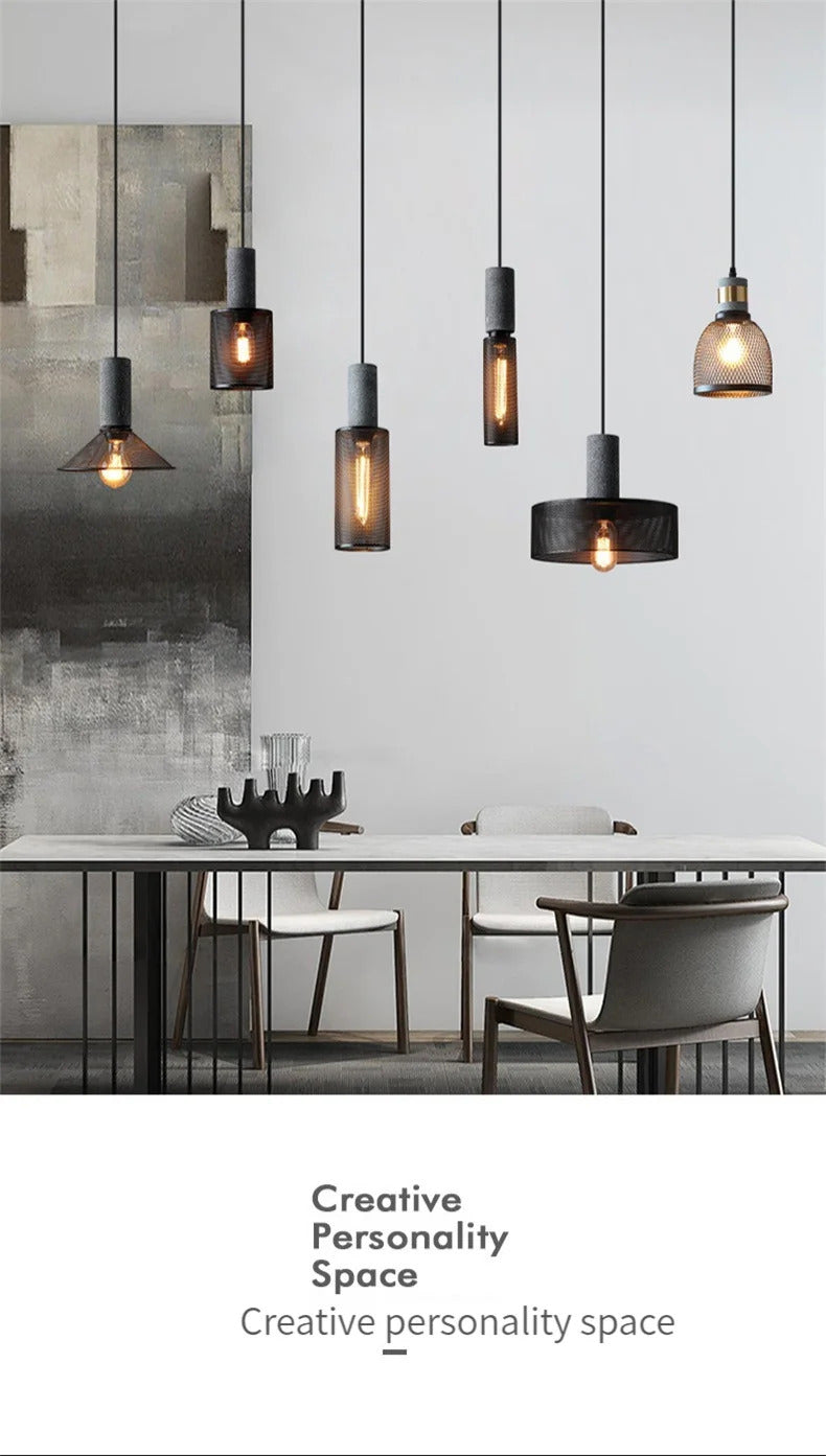 Industrial Concrete Pendant Light Home Decoration Chandelier Fixture Iron Shade Cement Hanging Lamp