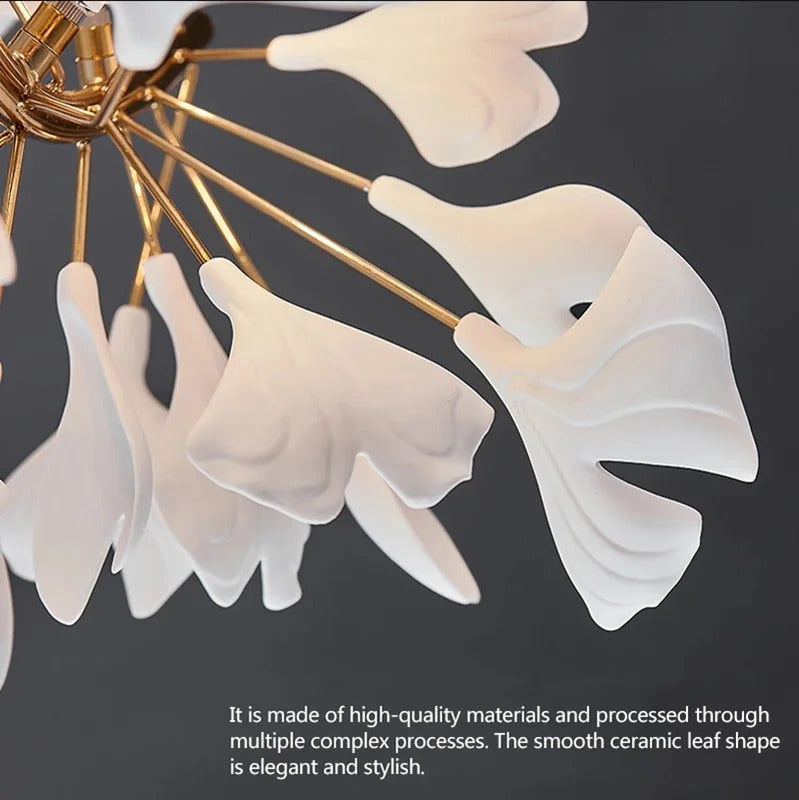 Luxury Ceramic Ginkgo Leaf Chandelier Gold Branches Chandelier