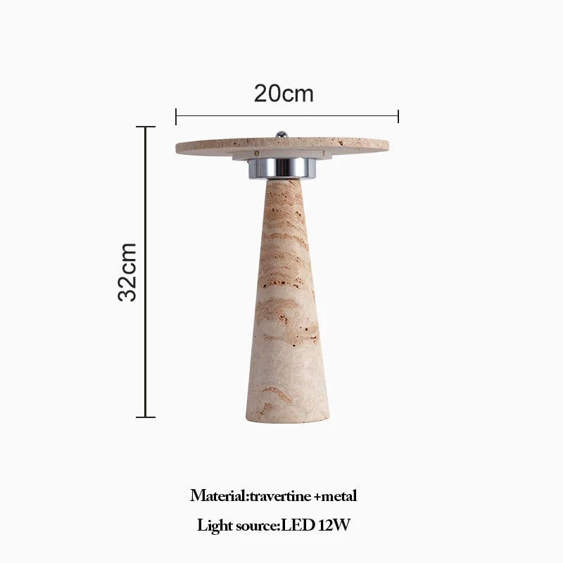 Modern Travertine Table Lamp Natural Stone LED Desk Lamp Indoor Decor Lighting Bedroom Living Room Study Matte Glass Lampshade