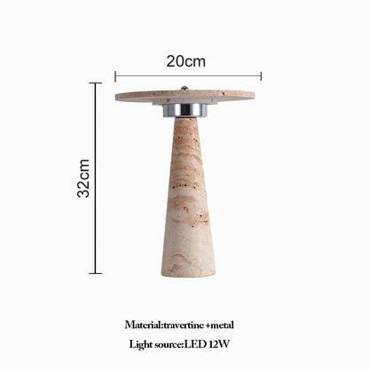 Modern Travertine Table Lamp Natural Stone LED Desk Lamp Indoor Decor Lighting Bedroom Living Room Study Matte Glass Lampshade