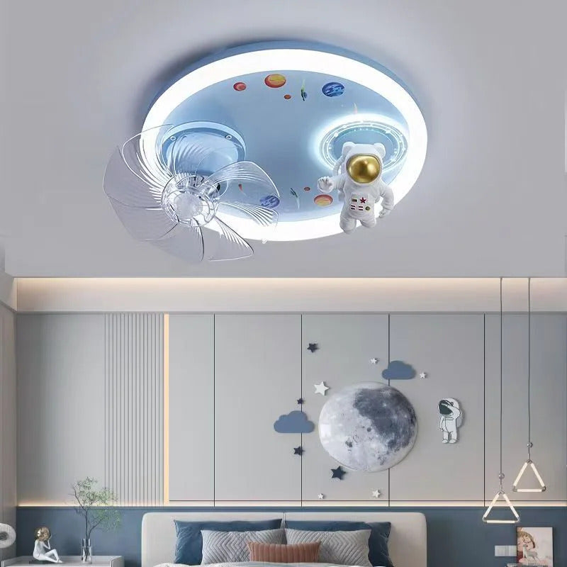 Modern Kids Room Ceiling Fan Light Cartoon Moon Astronaut children bedroom hanging Light