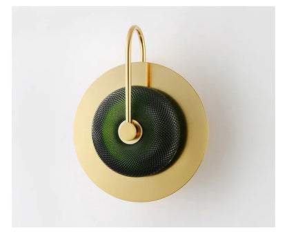 Nordic Retro round glass wall lamp Modern luxury metal plate Green Crystal wall light