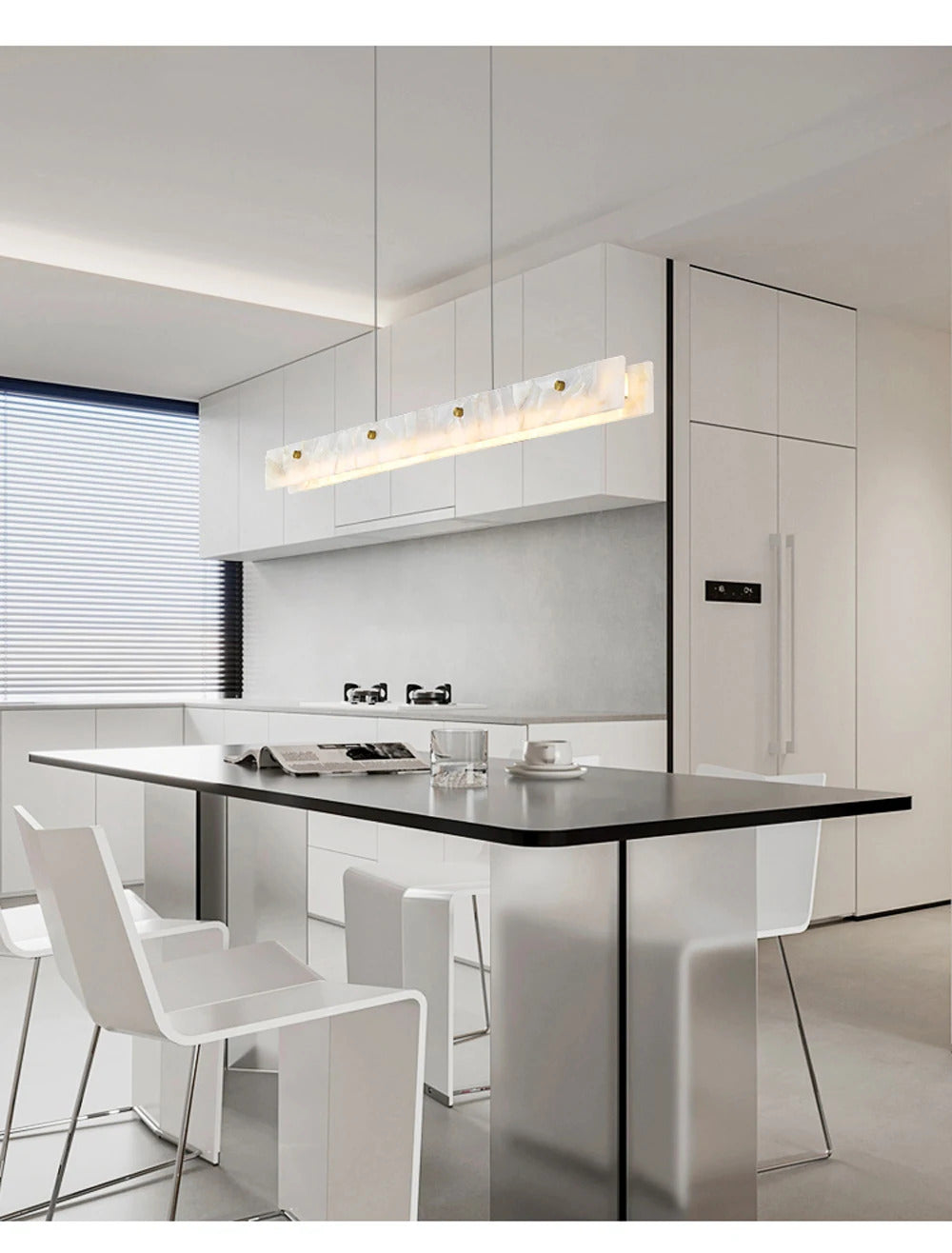 Marble Rectangular long strip Chandelier Modern Luxury resin acrylic Gold Pendant light