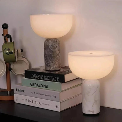 Cylindrical Marble Table Lamp Touch Switch White Glass Lampshade Bedroom Living Room Restaurant Study Desk Light
