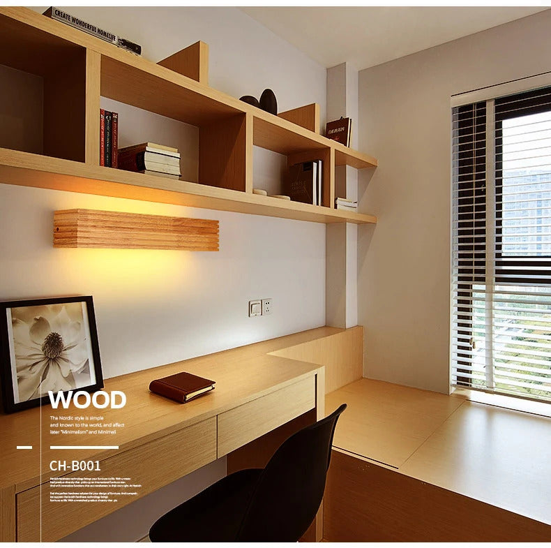 Modern Bathroom Mirror Wall Lamps Nordic Solid Wooden Linear LED Sconce light