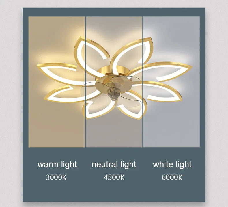 Petals LED Ceiling Fans With Light Bedroom Remote Control 220V Light Fixture
