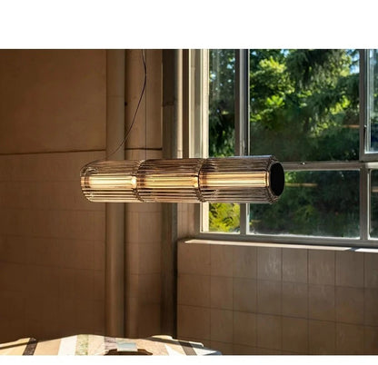 Restaurant Long Stripe Pendant Light Smoke Gray Glass Lampshade Nordic Led Hanging Light Living Dining Room Decor Pendant Lamp