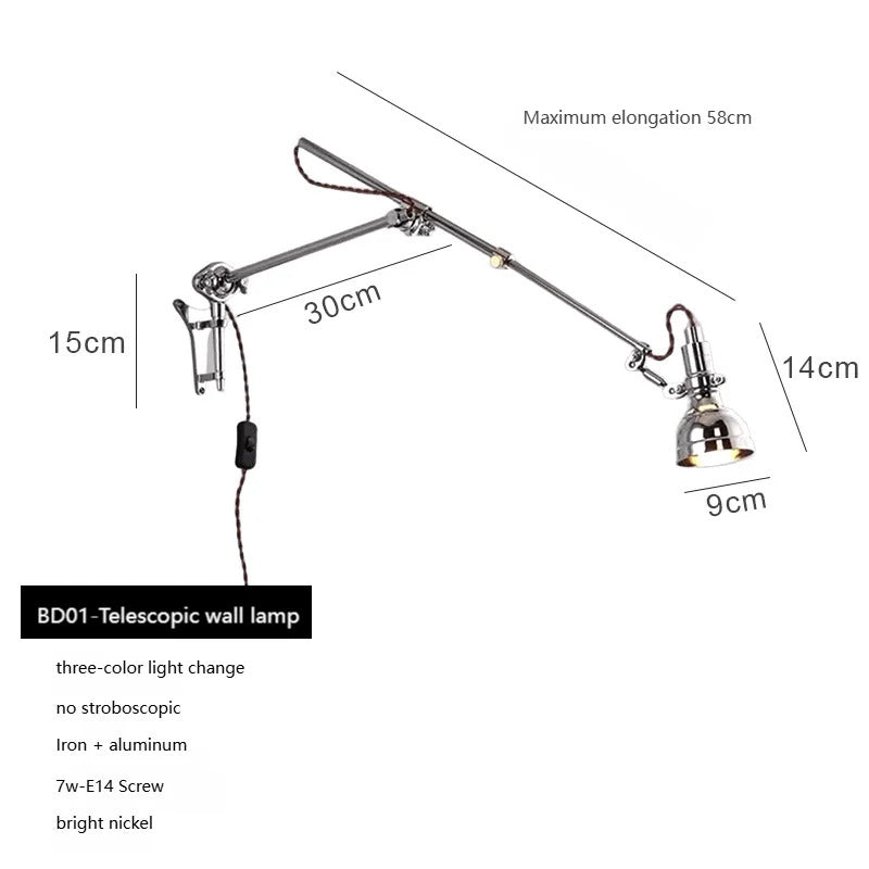 Bauhaus vintage silver wall lamp American Industrial Minimalist Adjustable wall lighting