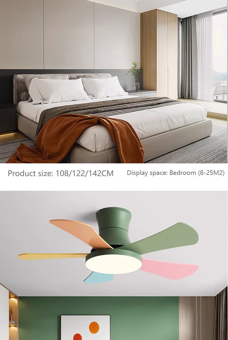Nordic colorful Ceiling fan light Modern Children bedroom Indoor Ceiling fan lamp