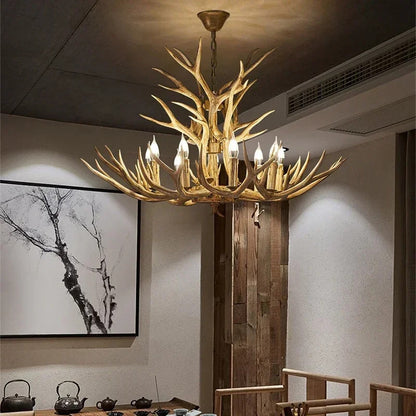 Christmas Style Antler Deer Chandelier for Living Room Loft Large Resin Deer Hanging Lamp Fixture Farmhouse BIg Hanging Light