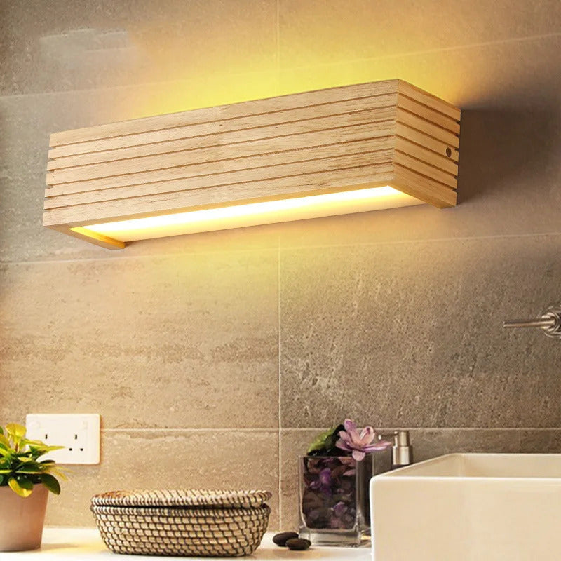 Modern Bathroom Mirror Wall Lamps Nordic Solid Wooden Linear LED Sconce light