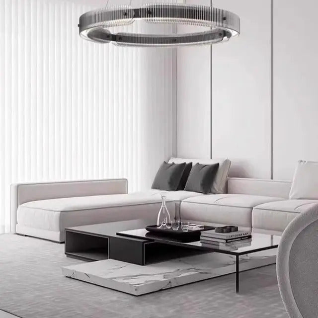 Modern black round chandelier Nordic simple glass lampshade ring LED pendant lights