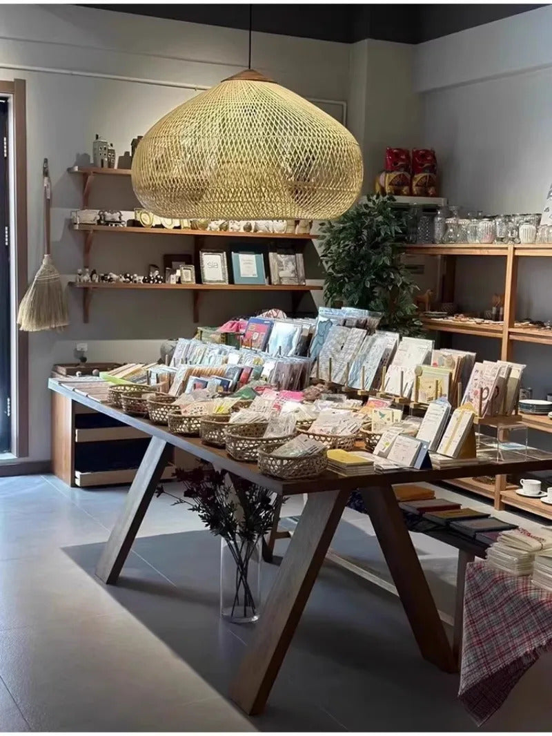 Japanese Wabi-Sabi Rattan Pendant Light Hand-Woven Boho Lamp