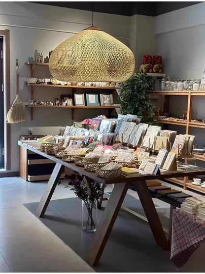 Japanese Wabi-Sabi Rattan Pendant Light Hand-Woven Boho Lamp