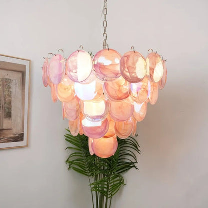Pink Glass Disc Chandelier