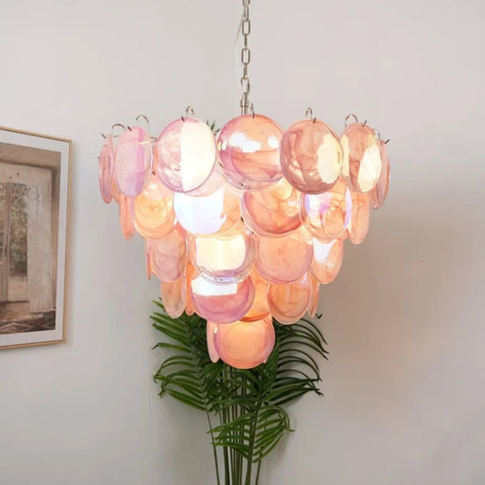 Pink Glass Disc Chandelier