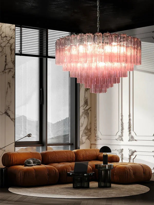 Modern Pink Glass Chandelier Designer Texture Glass Chandelie