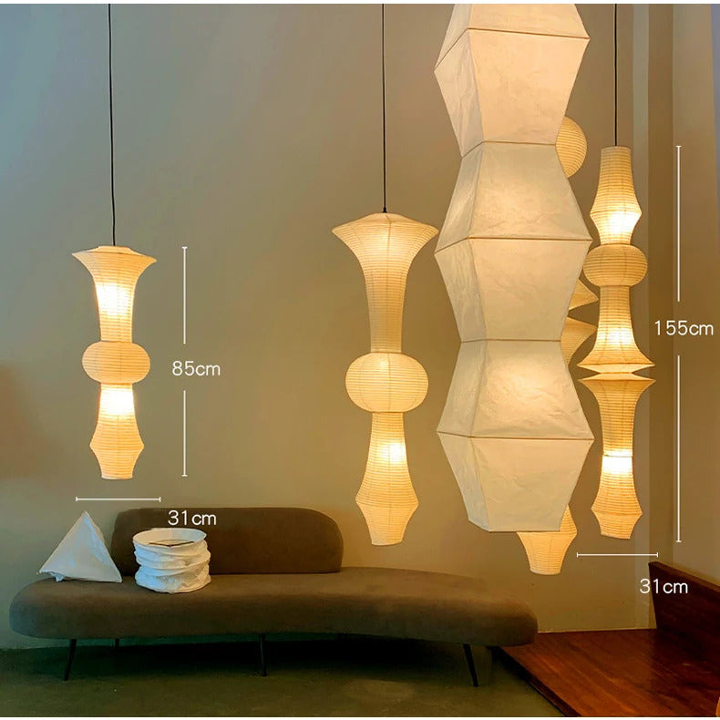 Nordic Wabi Sabi Wind Rice Paper Led Pendant Lights Living Room Bedroom Corner Chandelier