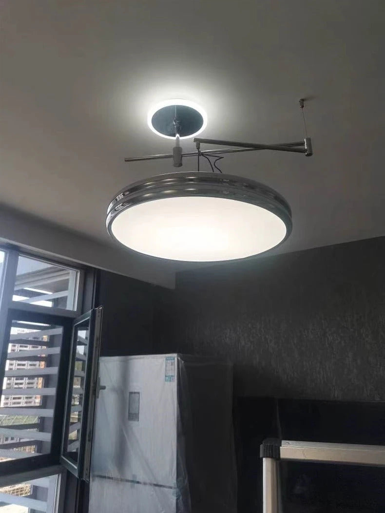 French Flying Saucer Pendant Light Creative Design Extendable Rotating Long Pole Lamp