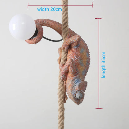 Resin chameleon pendant light Retro Hemp Rope Monkey Pendant Lamp