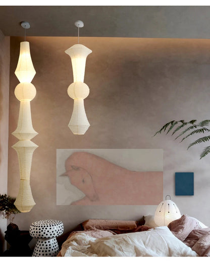 Nordic Wabi Sabi Wind Rice Paper Led Pendant Lights Living Room Bedroom Corner Chandelier