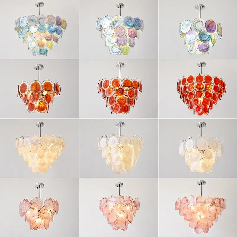 Pink Glass Disc Chandelier