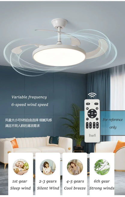Ceiling Fan With Light Modern Remote Smart Invisible Ceiling Fan Bedroom Lamp
