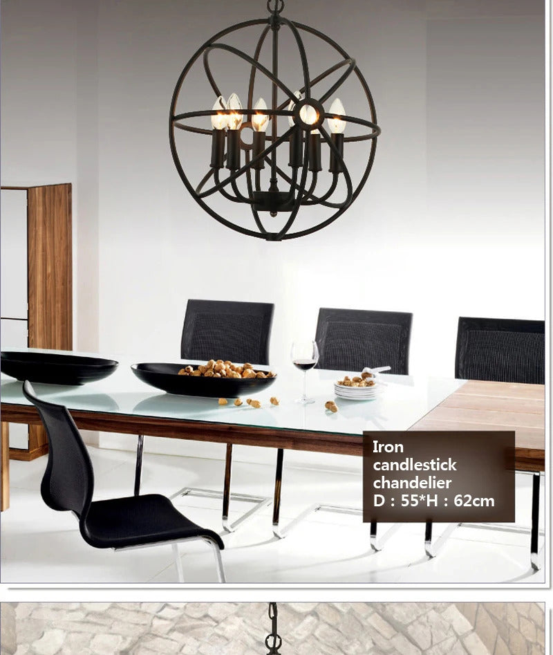 Retro Wrought Iron Chandelier Rustic Orb Chandelier