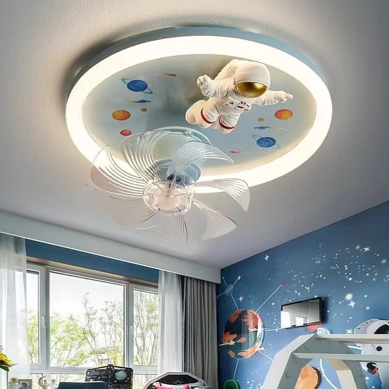 Modern Kids Room Ceiling Fan Light Cartoon Moon Astronaut children bedroom hanging Light