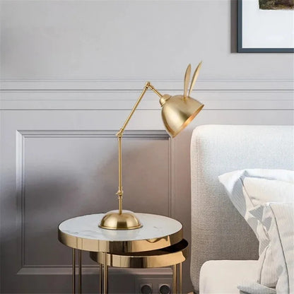 Nordic pink rabbit table lamp led folding arm desk lamp for Children's Room decor eye protection study bedside book reading lamp