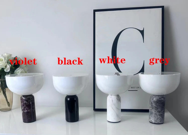 Cylindrical Marble Table Lamp Touch Switch White Glass Lampshade Bedroom Living Room Restaurant Study Desk Light