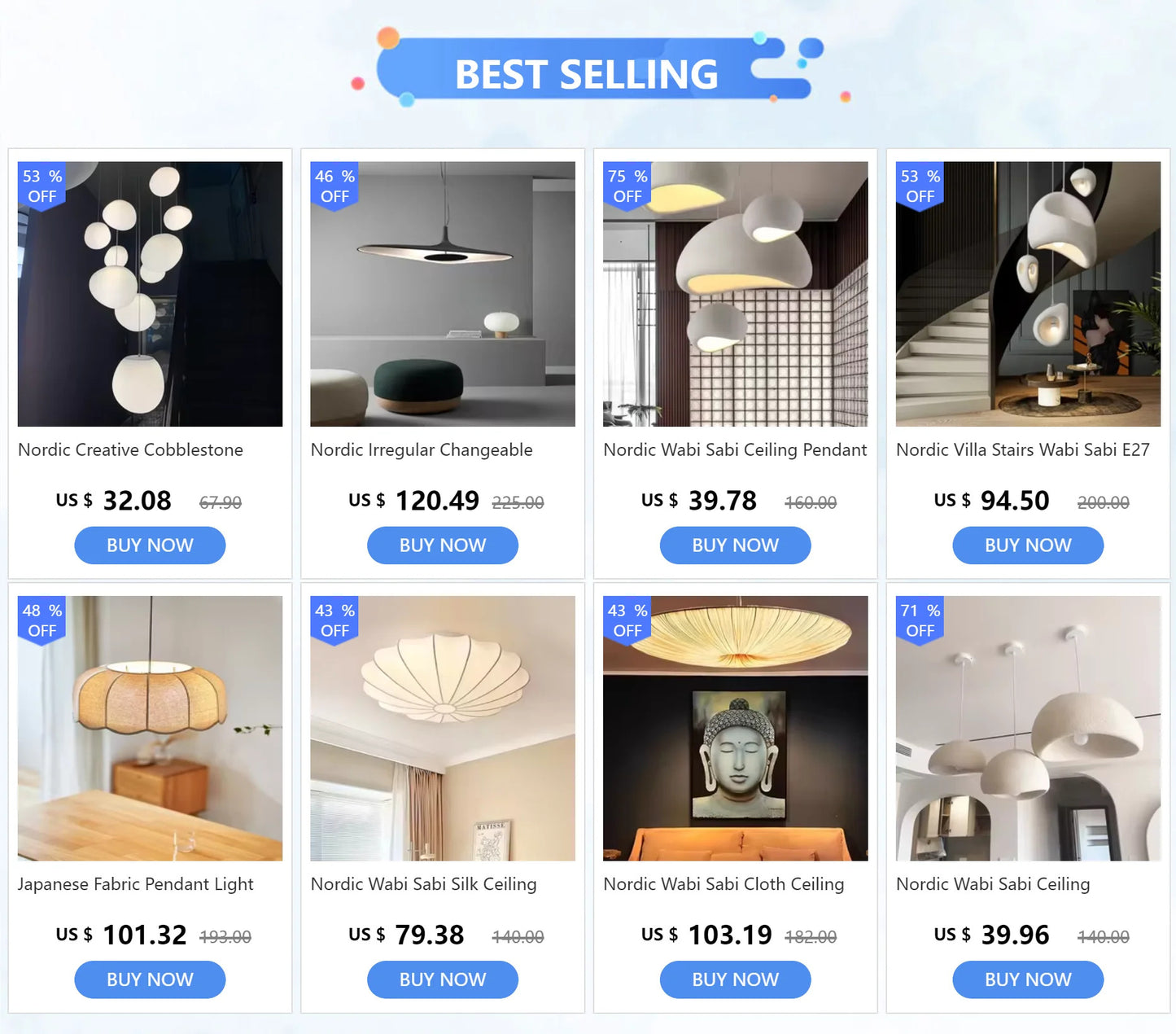 Wabi Sabi Silk Ceiling Lamps Living Room Bar Home Decor Lighting