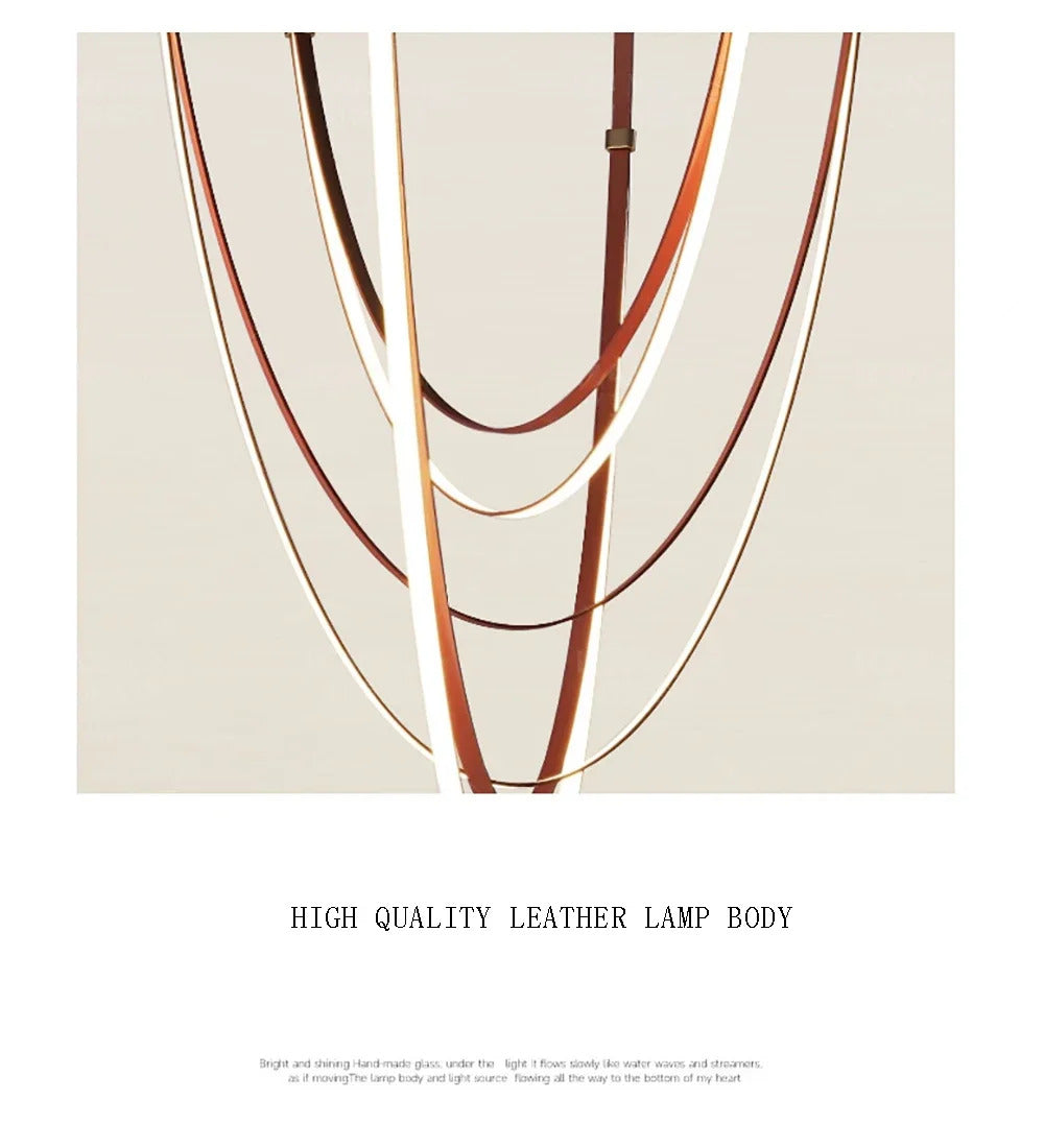 Nordic Leather Chandelier Designer Belt Pendant lamp for Living room Villa Hotel Duplex Building LED Staircase Hanging lamp