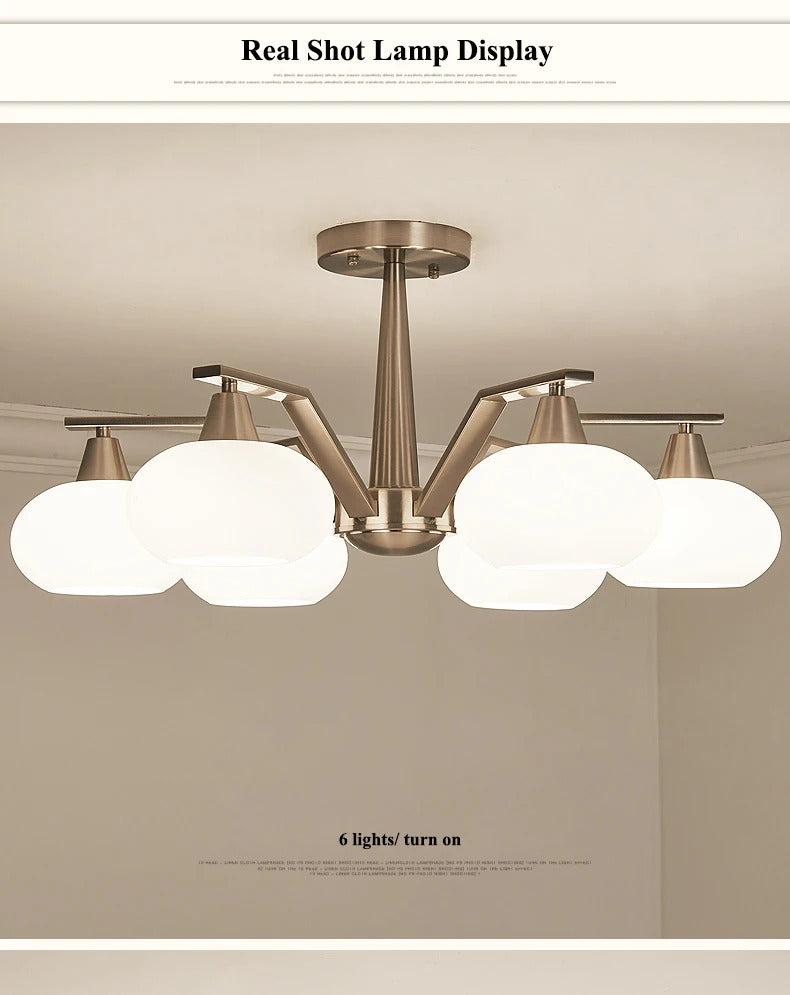 Modern silver chandelier Metal milky white glass lampshade Living Room pendant lamp